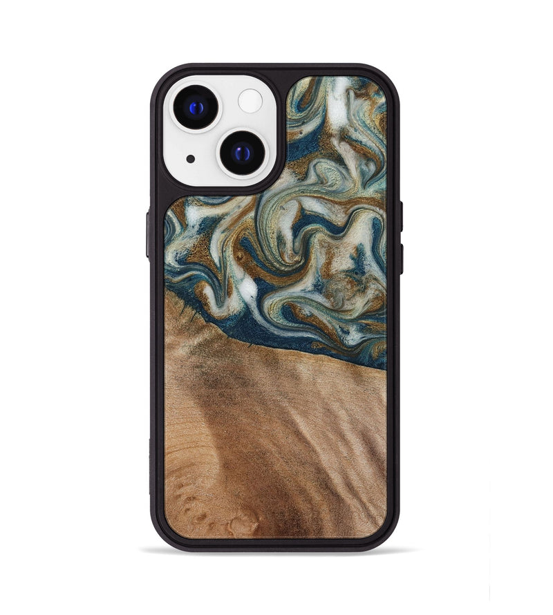 iPhone 13 Wood Phone Case - Mona (Teal & Gold, 817244)