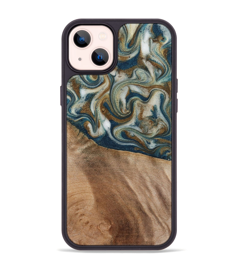 iPhone 14 Plus Wood Phone Case - Mona (Teal & Gold, 817244)