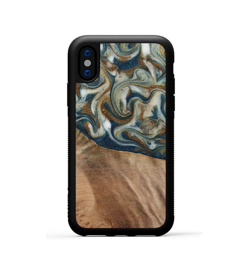 iPhone Xs Wood Phone Case - Mona (Teal & Gold, 817244)