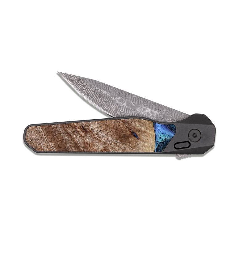 EDC Dark Damascus Wood Pocket Knife - Malissa (Teal & Gold, 817245)
