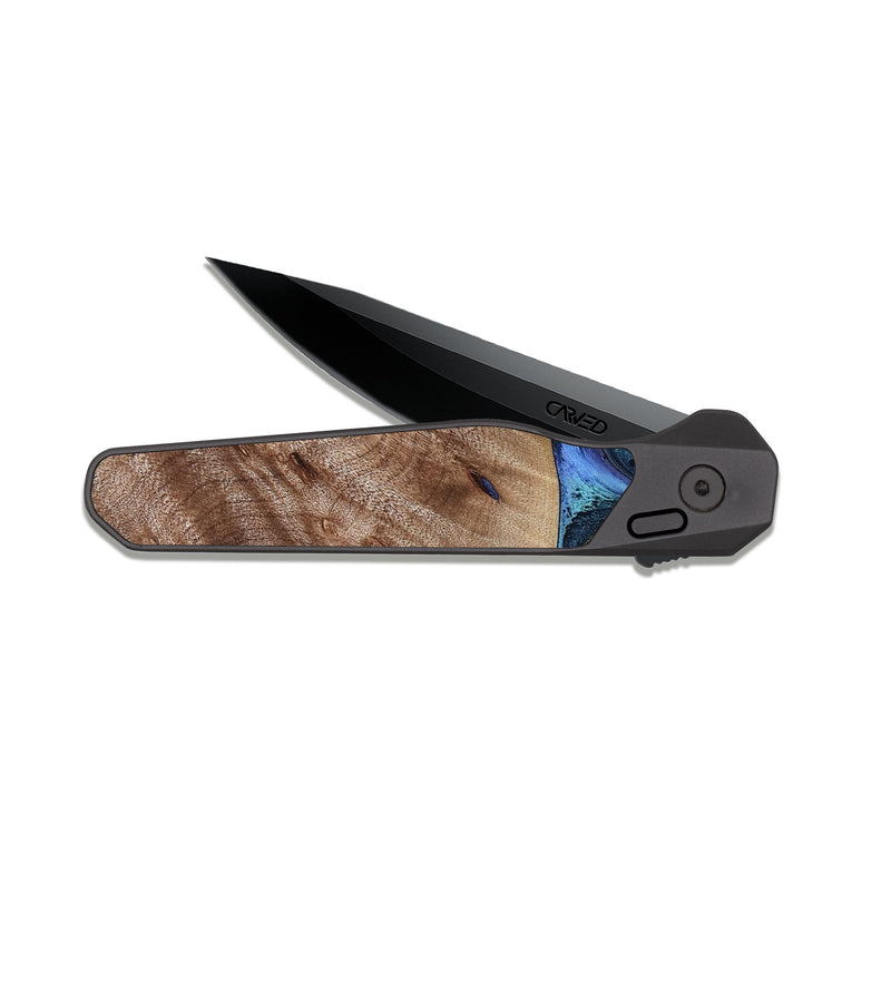 EDC Dark Slate Wood Pocket Knife - Malissa (Teal & Gold, 817245)
