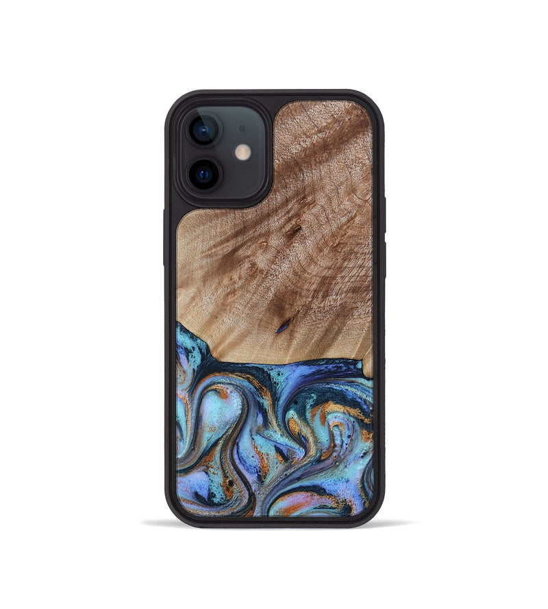 iPhone 12 mini Wood Phone Case - Malissa (Teal & Gold, 817245)