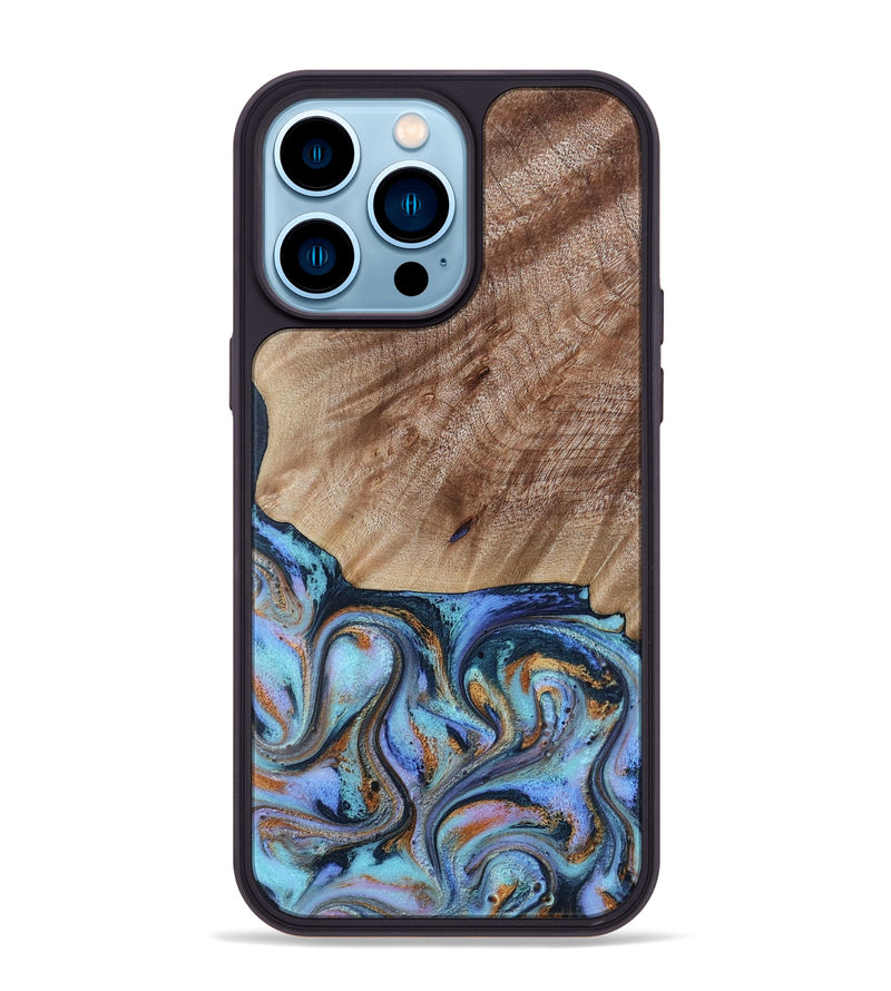 iPhone 14 Pro Max Wood Phone Case - Malissa (Teal & Gold, 817245)