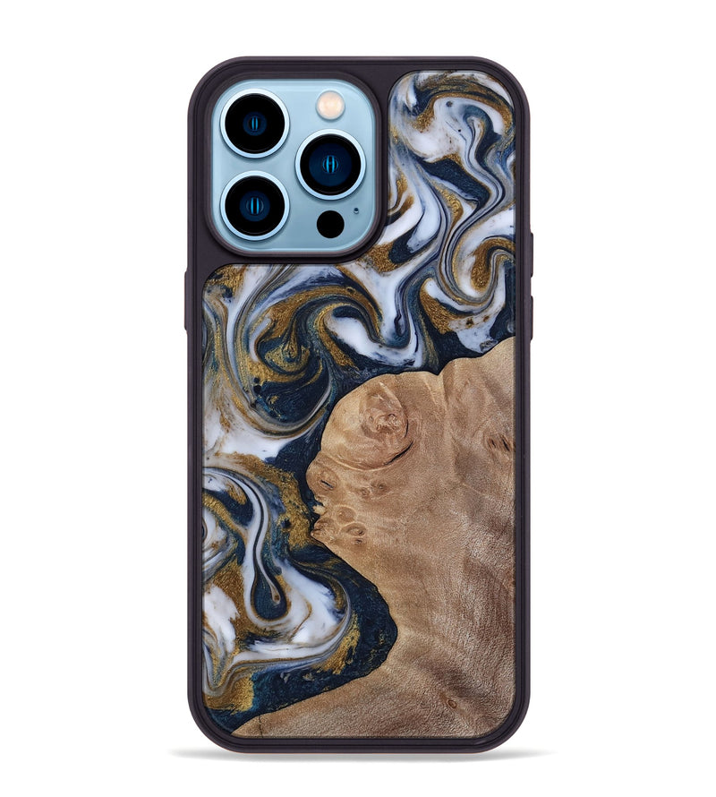 iPhone 14 Pro Max Wood Phone Case - Keilani (Teal & Gold, 817276)