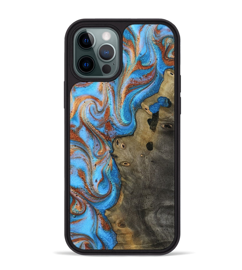 iPhone 12 Pro Max Wood Phone Case - Lynette (Teal & Gold, 817278)