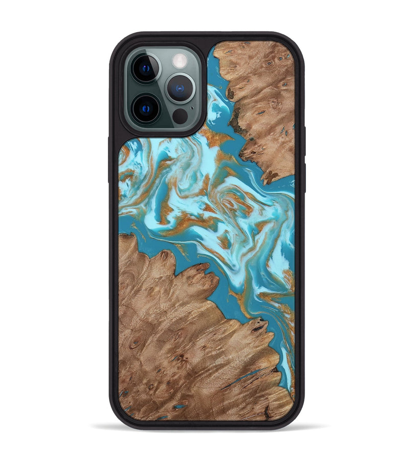 iPhone 12 Pro Max Wood Phone Case - Ron (Teal & Gold, 817279)