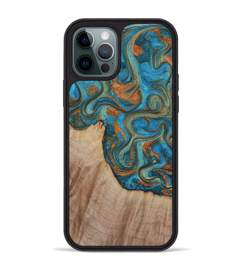 iPhone 12 Pro Max Wood Phone Case - Dereck (Teal & Gold, 817280)