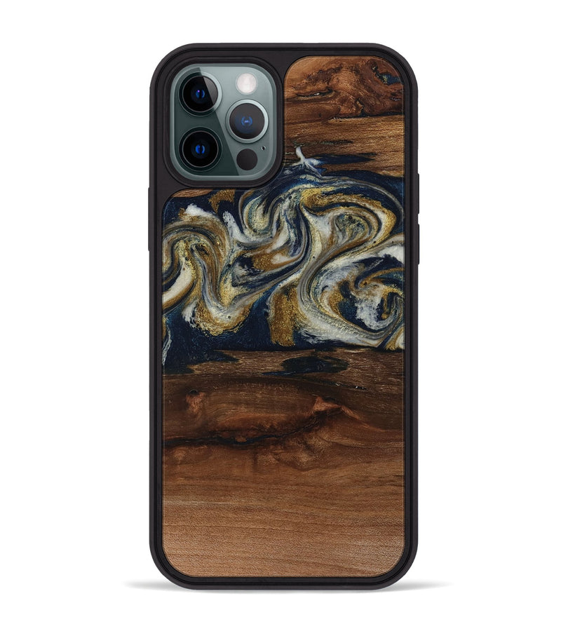 iPhone 12 Pro Max Wood Phone Case - Lelah (Teal & Gold, 817281)