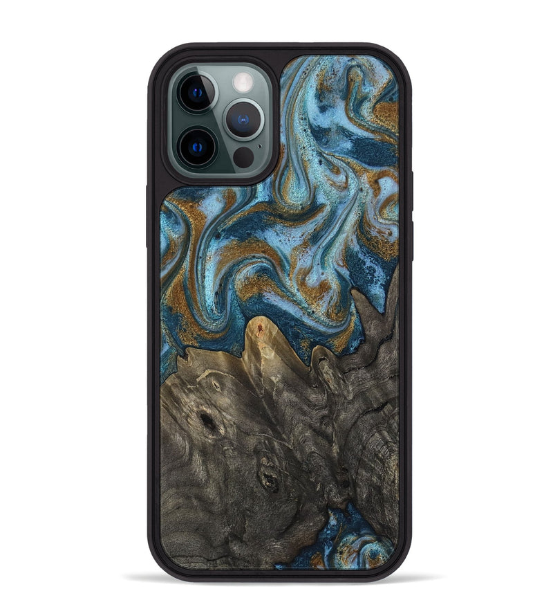 iPhone 12 Pro Max Wood Phone Case - Jayme (Teal & Gold, 817282)