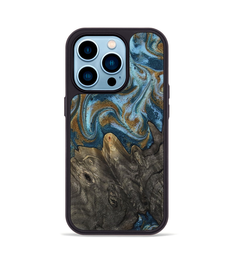 iPhone 14 Pro Wood Phone Case - Jayme (Teal & Gold, 817282)