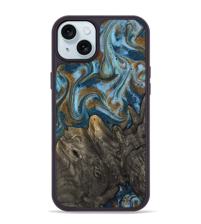 iPhone 15 Plus Wood Phone Case - Jayme (Teal & Gold, 817282)