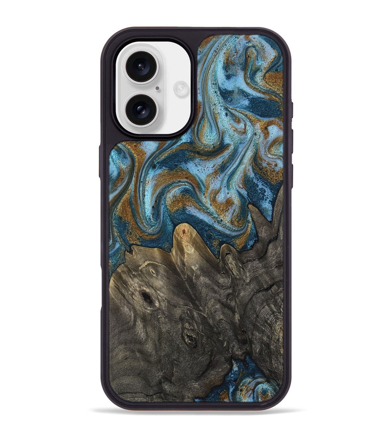iPhone 16 Plus Wood Phone Case - Jayme (Teal & Gold, 817282)