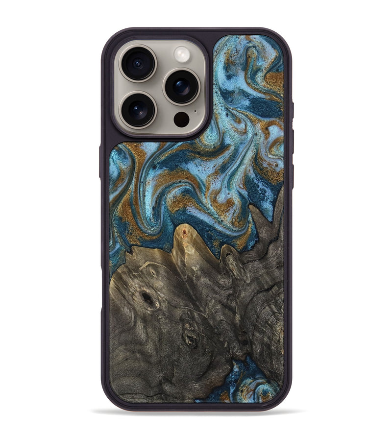 iPhone 16 Pro Max Wood Phone Case - Jayme (Teal & Gold, 817282)