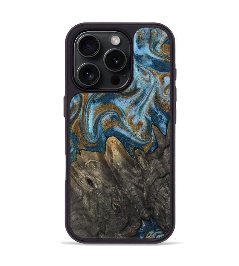 iPhone 16 Pro Wood Phone Case - Jayme (Teal & Gold, 817282)