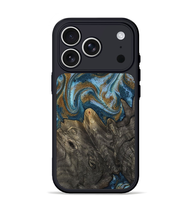 iPhone 17 Pro Wood Phone Case - Jayme (Teal & Gold, 817282)