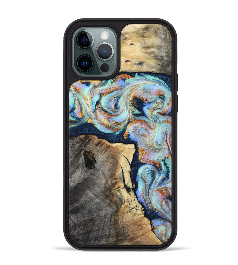 iPhone 12 Pro Max Wood Phone Case - Lonzo (Teal & Gold, 817283)