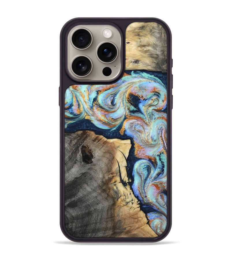 iPhone 15 Pro Max Wood Phone Case - Lonzo (Teal & Gold, 817283)