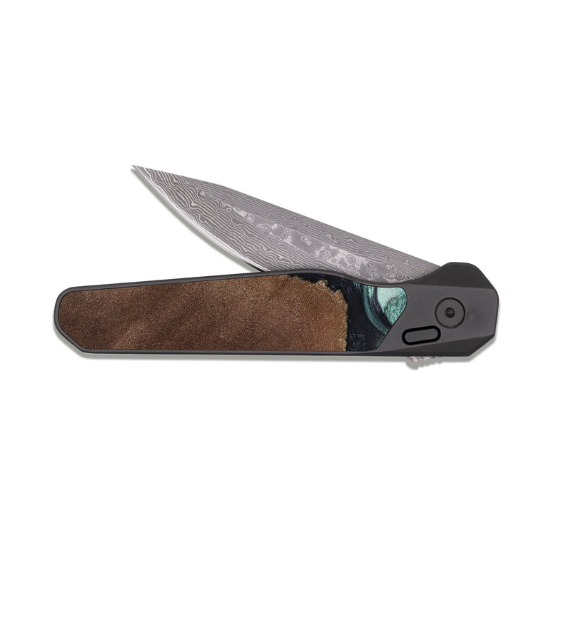 EDC Dark Damascus Wood Pocket Knife - Tanika (Green, 817311)