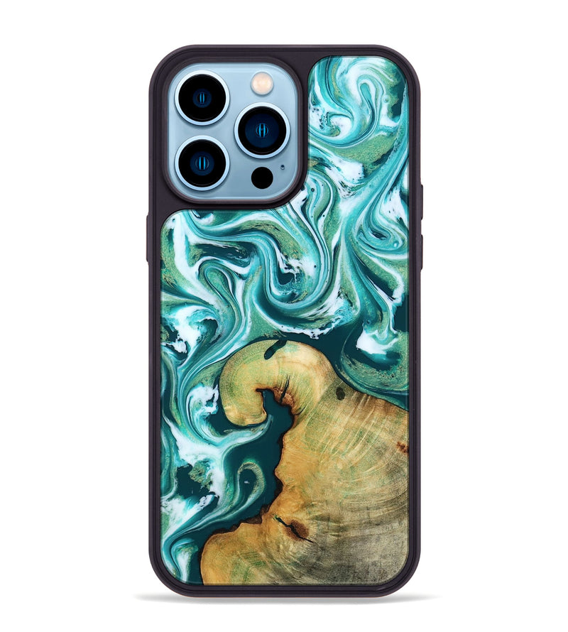 iPhone 14 Pro Max Wood Phone Case - Ettie (Green, 817313)