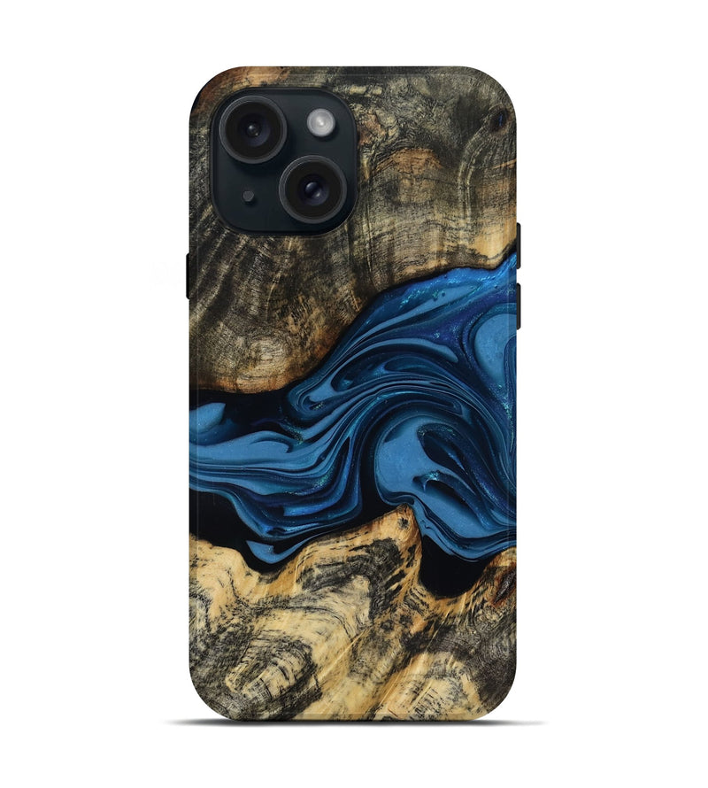 iPhone 15 Wood Live Edge Phone Case - Wilbur (Blue, 817466)