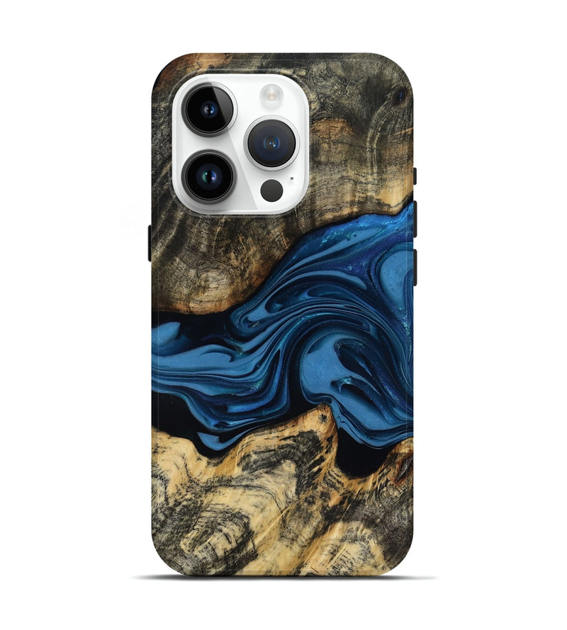 iPhone 15 Pro Wood Live Edge Phone Case - Wilbur (Blue, 817466)