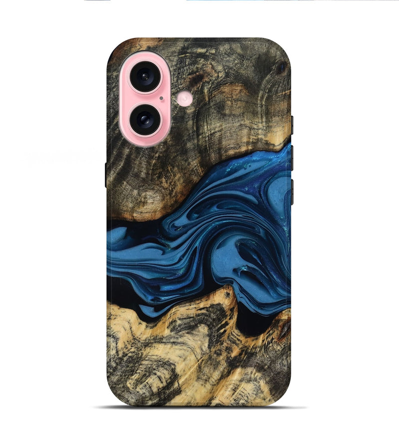 iPhone 16 Wood Live Edge Phone Case - Wilbur (Blue, 817466)