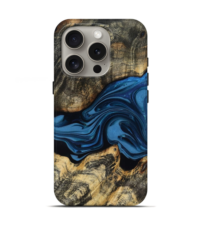 iPhone 16 Pro Wood Live Edge Phone Case - Wilbur (Blue, 817466)