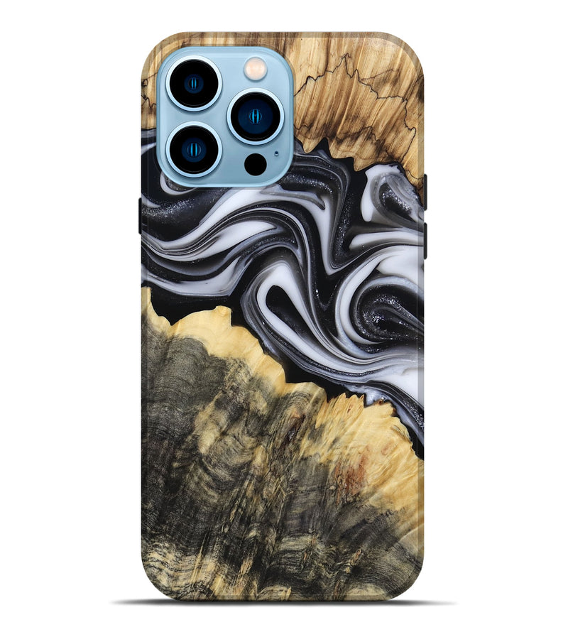 iPhone 14 Pro Max Wood Live Edge Phone Case - Meilani (Black & White, 817467)