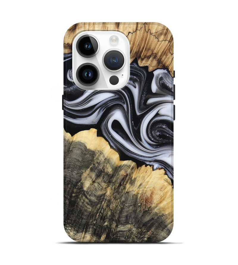 iPhone 15 Pro Wood Live Edge Phone Case - Meilani (Black & White, 817467)