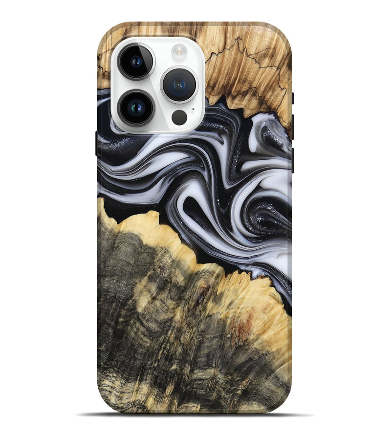 iPhone 15 Pro Max Wood Live Edge Phone Case - Meilani (Black & White, 817467)