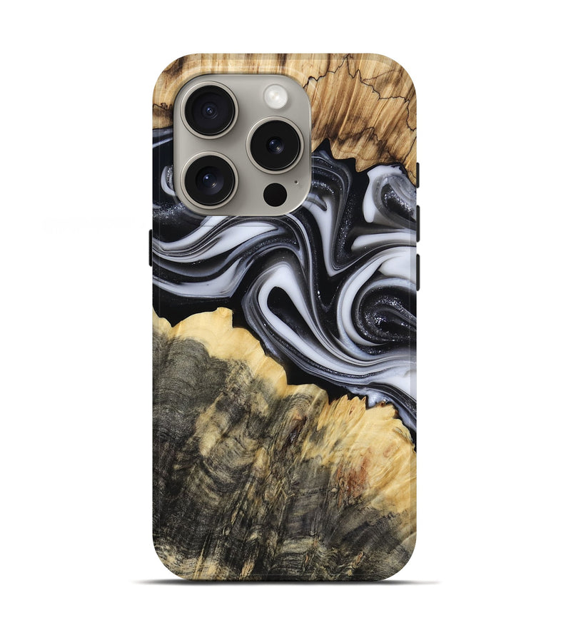 iPhone 16 Pro Wood Live Edge Phone Case - Meilani (Black & White, 817467)