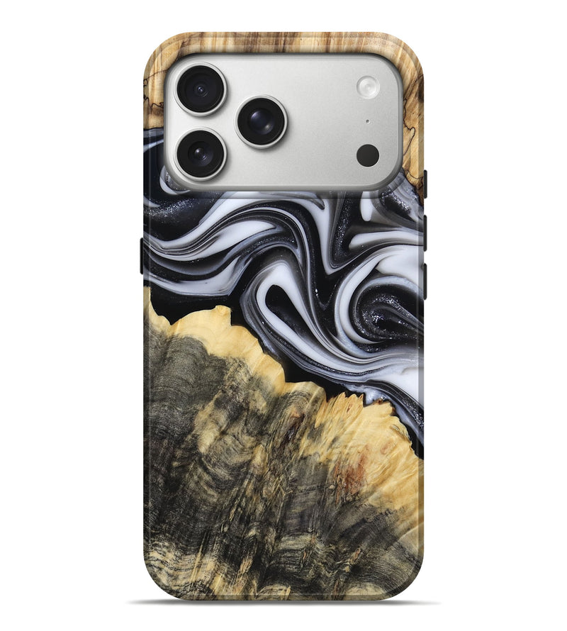 iPhone 17 Pro Max Wood Live Edge Phone Case - Meilani (Black & White, 817467)
