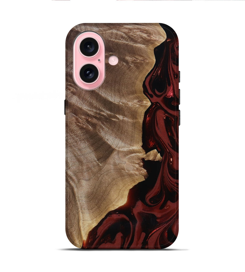 iPhone 16 Wood Live Edge Phone Case - Jewel (Red, 817468)
