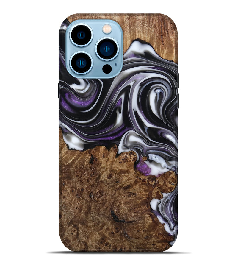 iPhone 14 Pro Max Wood Live Edge Phone Case - Fanny (Black & White, 817469)