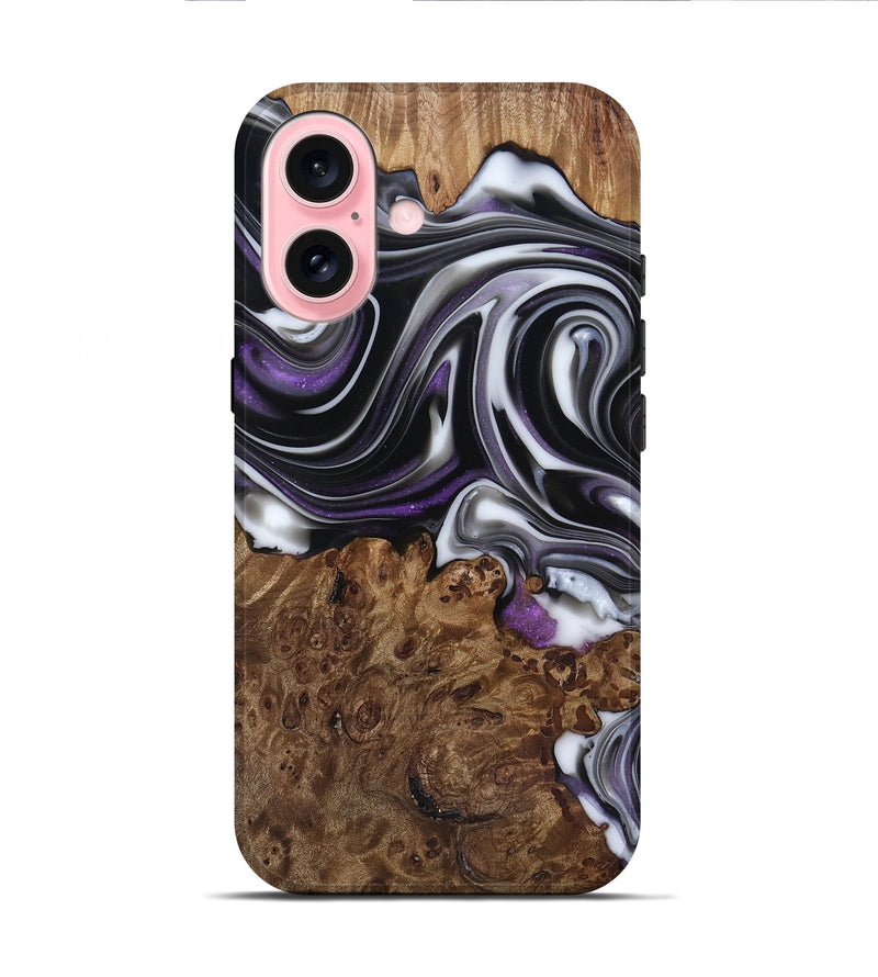 iPhone 16 Wood Live Edge Phone Case - Fanny (Black & White, 817469)