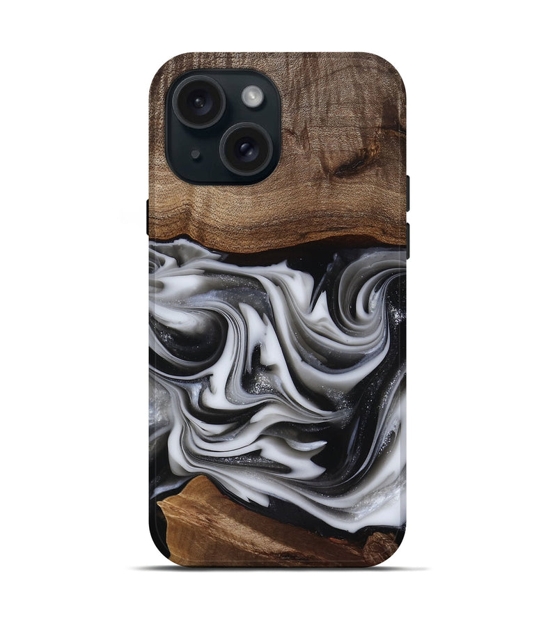 iPhone 15 Wood Live Edge Phone Case - Dorsey (Black & White, 817472)