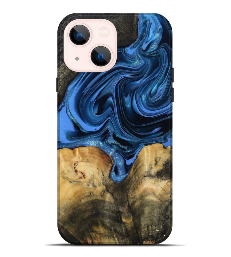iPhone 14 Plus Wood Live Edge Phone Case - Alexis (Blue, 817475)