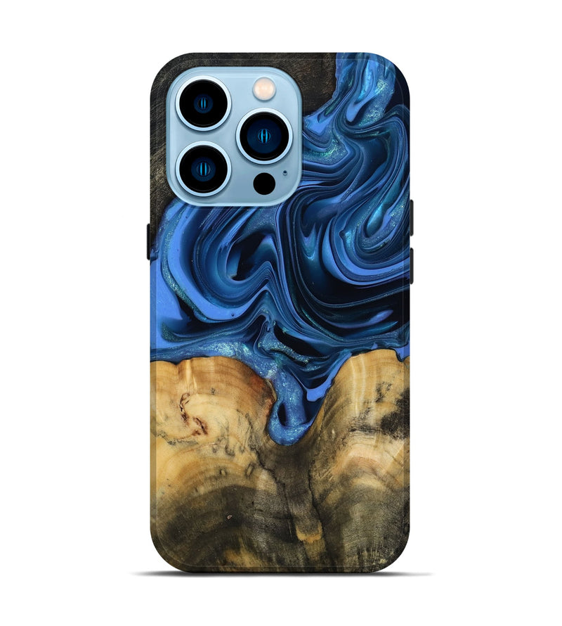 iPhone 14 Pro Wood Live Edge Phone Case - Alexis (Blue, 817475)