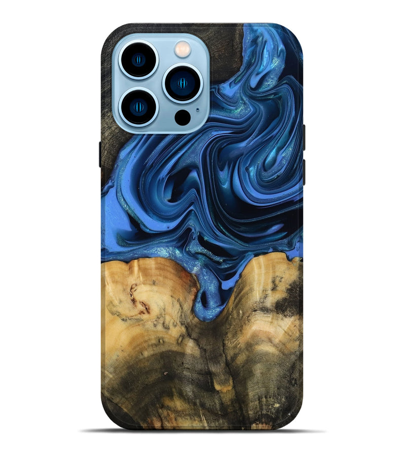 iPhone 14 Pro Max Wood Live Edge Phone Case - Alexis (Blue, 817475)