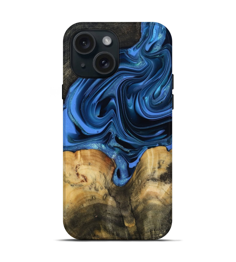 iPhone 15 Wood Live Edge Phone Case - Alexis (Blue, 817475)