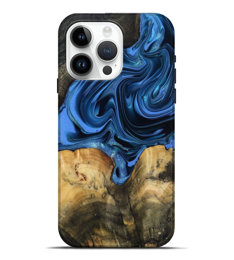iPhone 15 Pro Max Wood Live Edge Phone Case - Alexis (Blue, 817475)