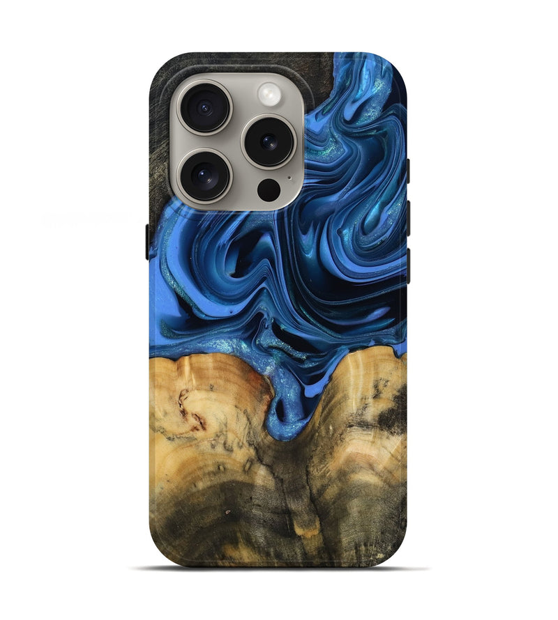 iPhone 16 Pro Wood Live Edge Phone Case - Alexis (Blue, 817475)