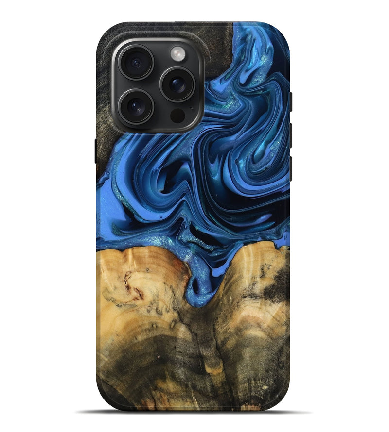 iPhone 16 Pro Max Wood Live Edge Phone Case - Alexis (Blue, 817475)