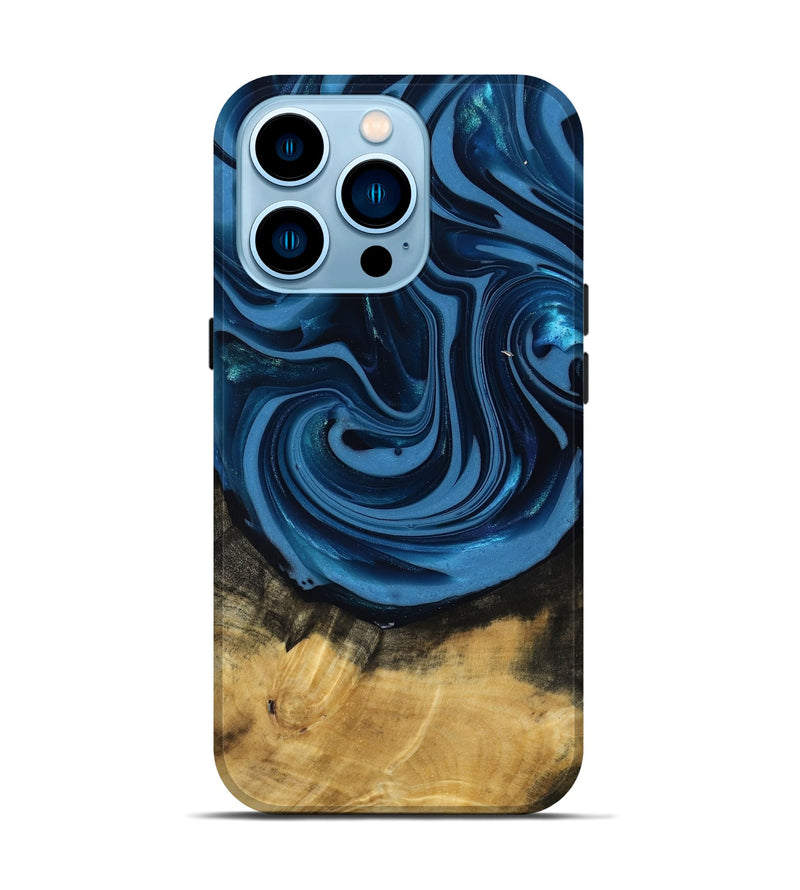 iPhone 14 Pro Wood Live Edge Phone Case - Susanne (Blue, 817477)