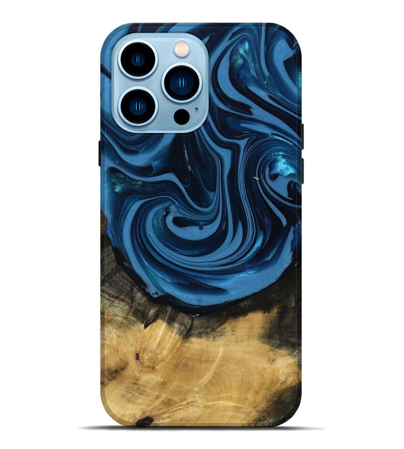 iPhone 14 Pro Max Wood Live Edge Phone Case - Susanne (Blue, 817477)