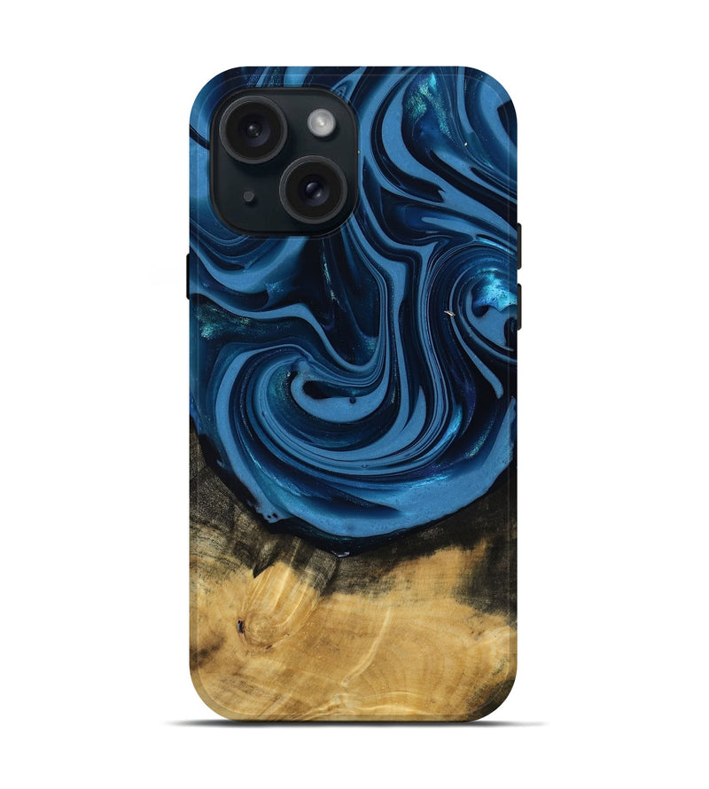 iPhone 15 Wood Live Edge Phone Case - Susanne (Blue, 817477)