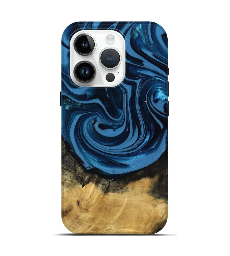iPhone 15 Pro Wood Live Edge Phone Case - Susanne (Blue, 817477)