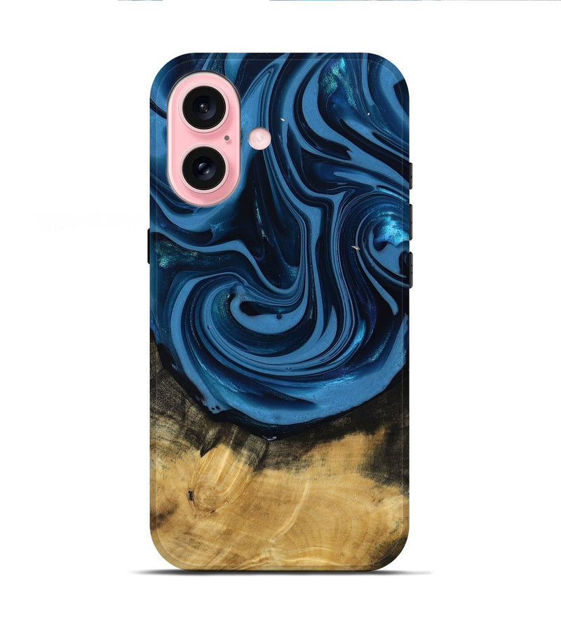 iPhone 16 Wood Live Edge Phone Case - Susanne (Blue, 817477)