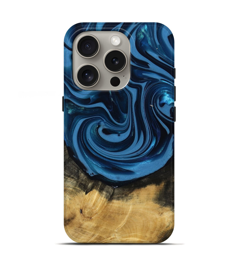 iPhone 16 Pro Wood Live Edge Phone Case - Susanne (Blue, 817477)