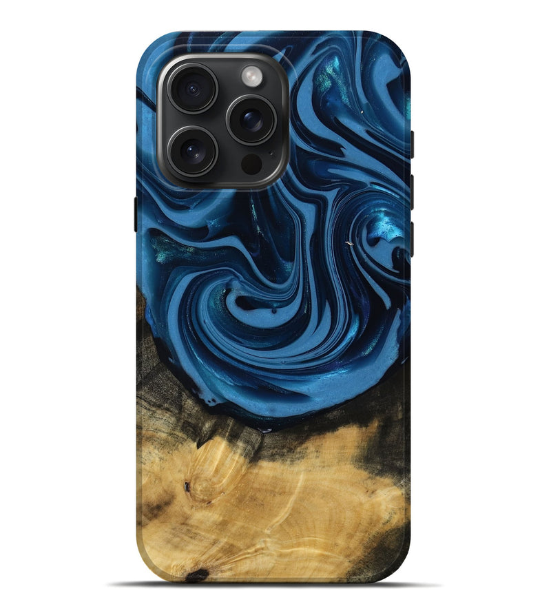 iPhone 16 Pro Max Wood Live Edge Phone Case - Susanne (Blue, 817477)